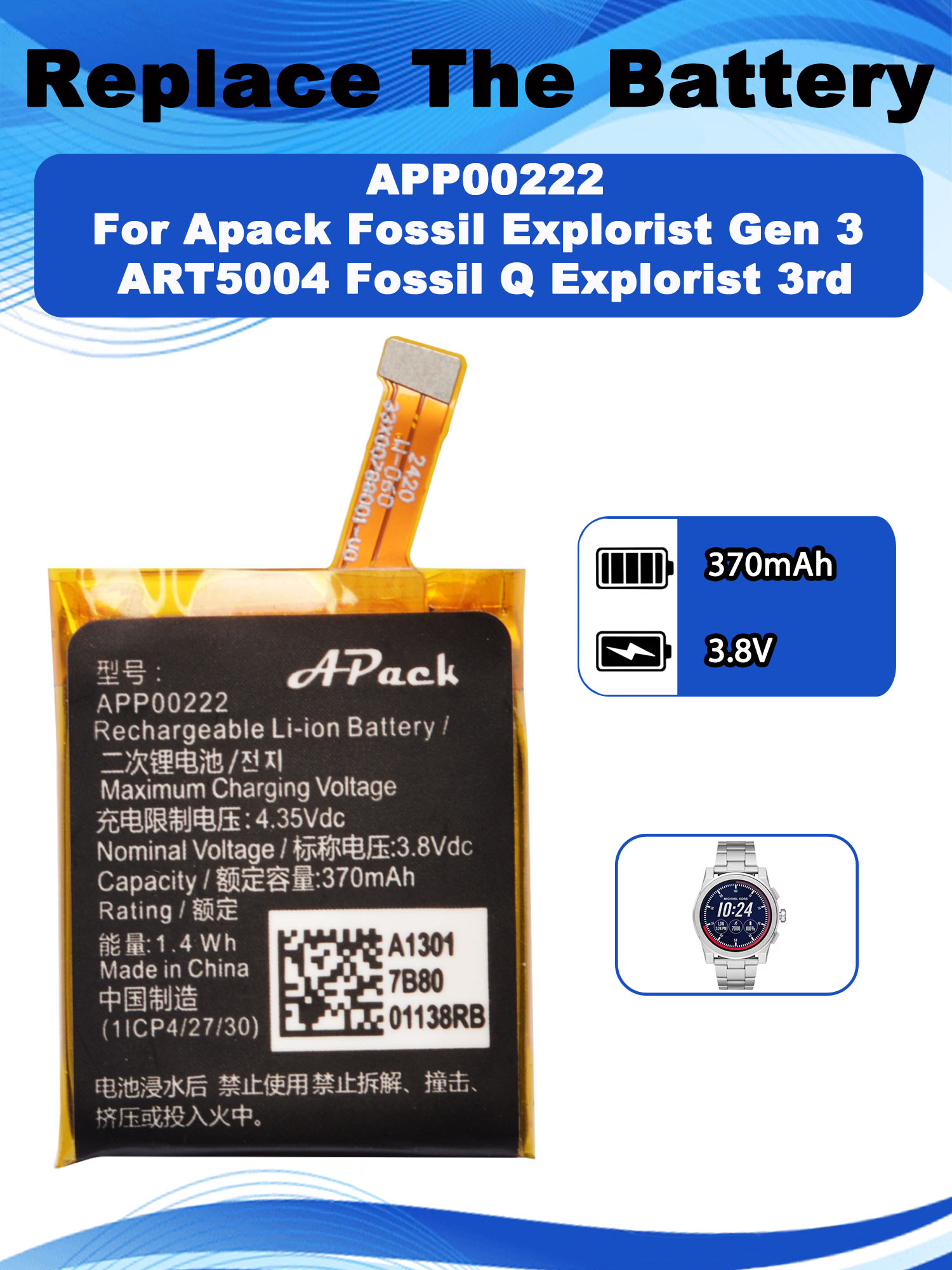 3.8V 370mAh APP00222 Replaceme - đánh giá và giá Smartwatch Watches Michael Kors